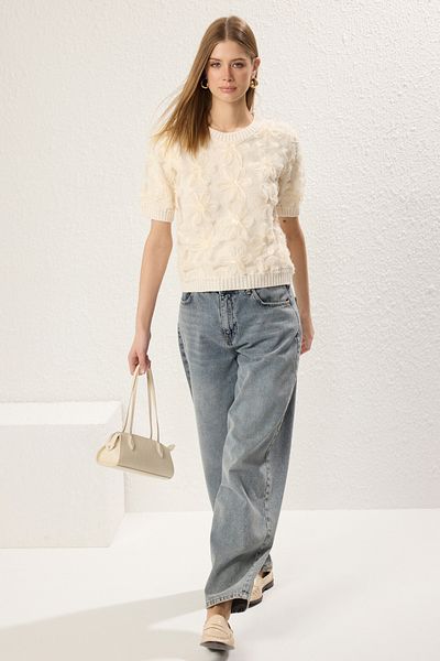 Trendyol Collection Πέτρινο τούλι με αστέρι πλεκτό μεσαία μπλούζα TWOAW25BZ00321