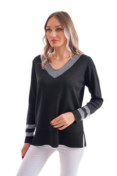lavella Women's V-Neck Sleeve Collar Silvery Sweater 12785 Bgl-St04223