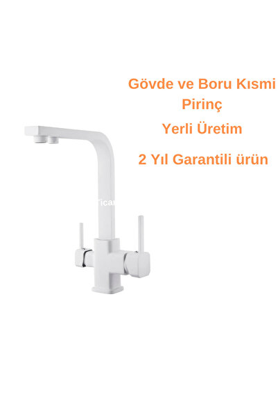 FAUMIX نموذج مربع، مادة نحاسية كاملة، مادة ثقيلة، صنبور مطبخ ثلاثي الاتجاهات