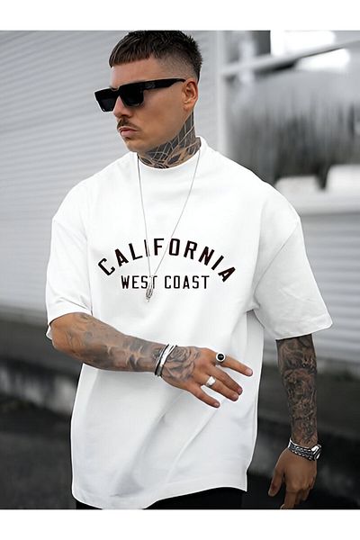 Sezon tekstil California Printed Crew Neck Oversize Cotton T-Shirt