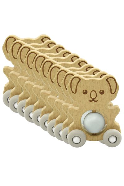 LUQU BABY Silicone + Wood Teether- Wheelie Toy-Pack of 10