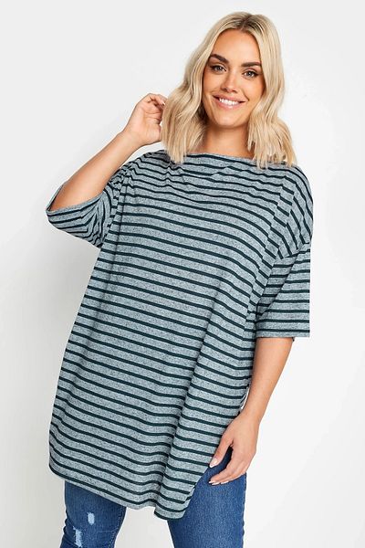 Stil Diva Tricou supradimensionat cu jumătate de mânecă și gât de barcă - Detaliat cu fantă 303216