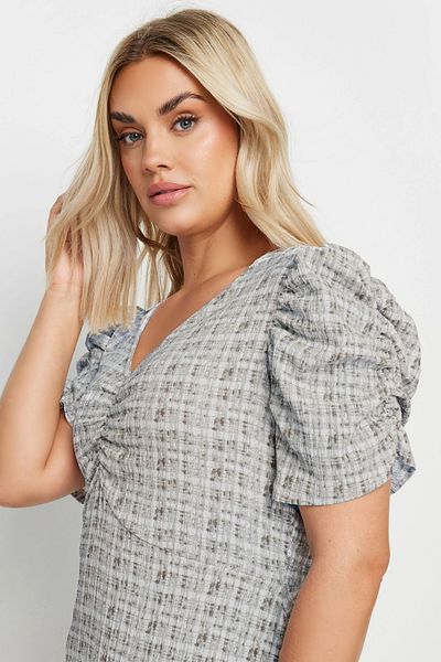 Stil Diva Rochie midi cu decolteu în V, cu imprimeu pătrat, cu mâneci drapate - Plus Size 137948