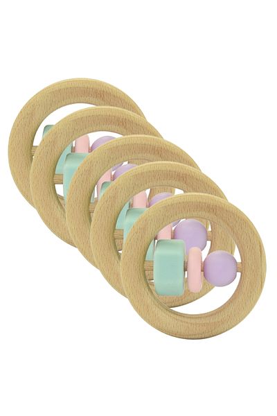 LUQU BABY Silicone + Wood Teether- Circle-Pack of 5
