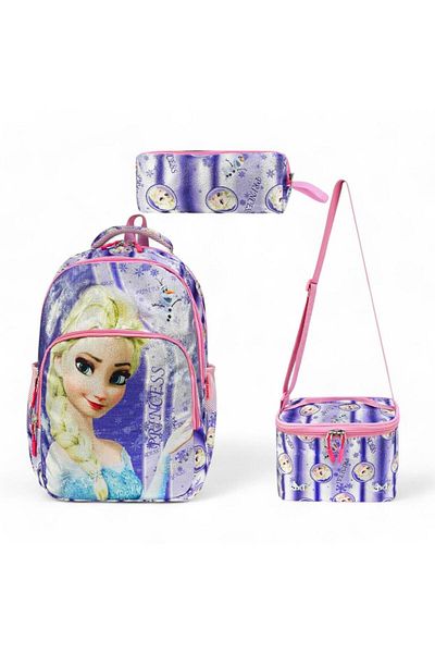 Baginn Geanta pentru Scoala Primara Set 3 Bucuri Geanta de pranz 42*30 Cm Geanta Scoala pentru Fata Regina Zalbatelor Frozen