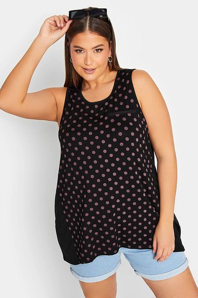 Stil Diva Μπλούζα Plus Size με πουά - Crew Neck, Zero Sleeve - 302247