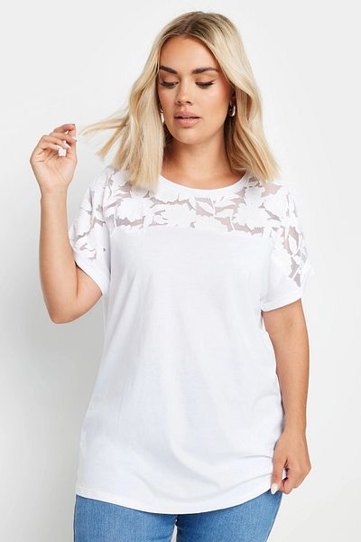 Stil Diva Crew Neck Tulle Detailed Short Sleeve Large Size T-shirt - 321926
