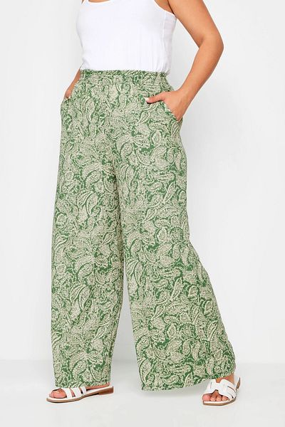 Stil Diva Patterned, Elastic Waist, Pocketed Wide Leg Large Size Trousers -143856