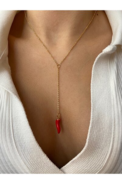 Arsaley Collection Kırmızı Biber Altın Kaplama Charm Gold Dekolte Y Kolye Sev...