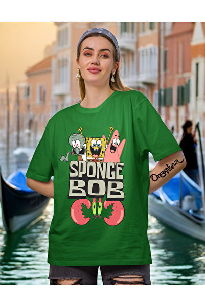 oneagılyazı Tricou supradimensionat pentru femei cu imprimeu Spongy Bob