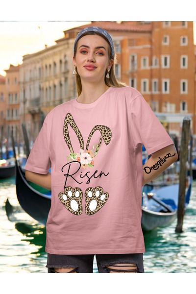 oneagılyazı تي شيرت نسائي كبير الحجم من Rabbit Risen