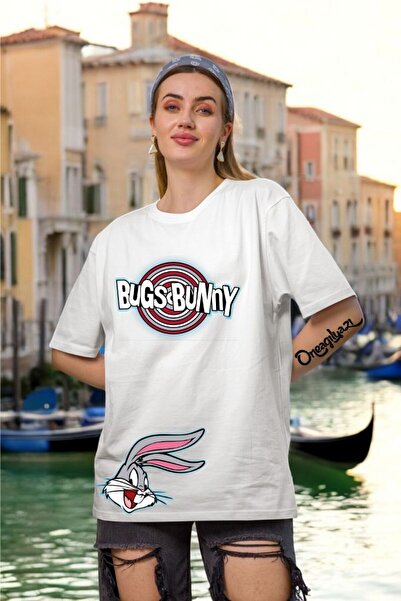 oneagılyazı تي شيرت نسائي كبير الحجم مطبوع عليه باغز باني