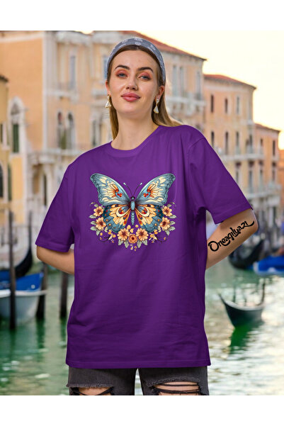 oneagılyazı Butterfly Printed Women's Oversize T-Shirt