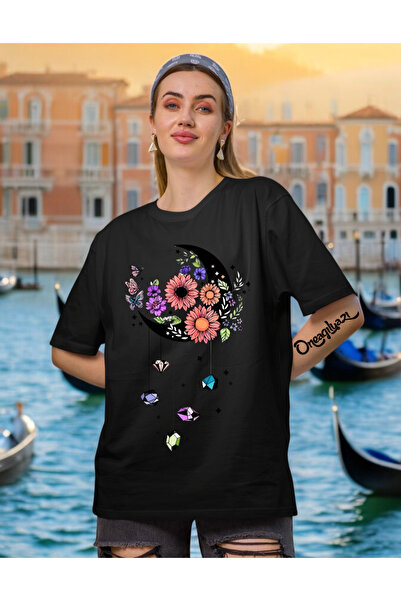 oneagılyazı Γυναικείο μπλουζάκι με στάμπα φεγγαριού σε μεγάλο μέγεθος