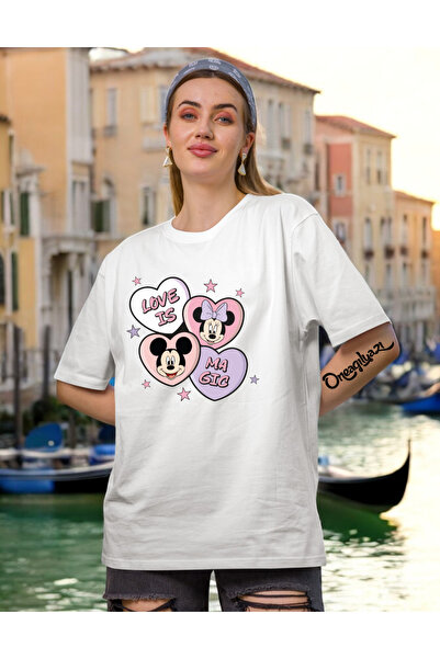 H&GHAMLEGİYİM Heart Minne Mause Women's Oversize T-Shirt