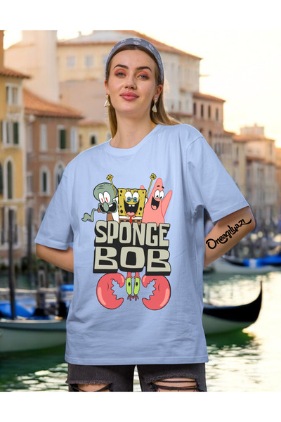 oneagılyazı Tricou supradimensionat pentru femei cu imprimeu Spongy Bob