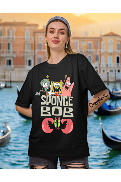oneagılyazı Tricou supradimensionat pentru femei cu imprimeu Spongy Bob
