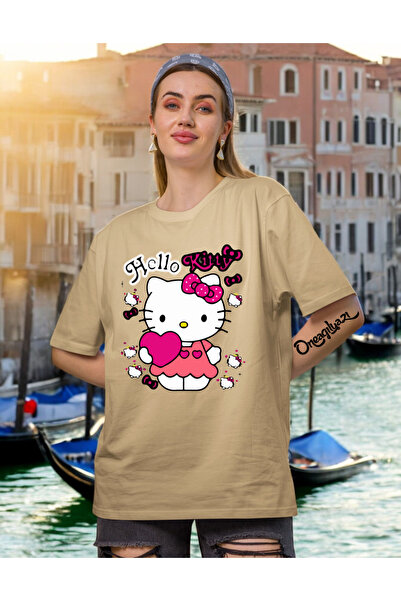 oneagılyazı Γυναικείο μπλουζάκι Hello Kitty με τύπωμα oversized
