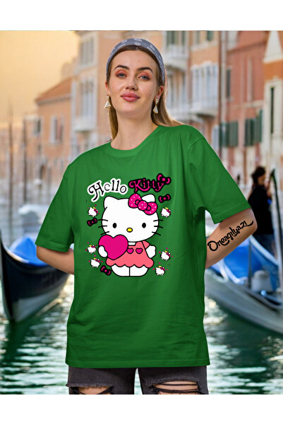 oneagılyazı Tricou oversize pentru femei cu imprimeu Hello Kitty