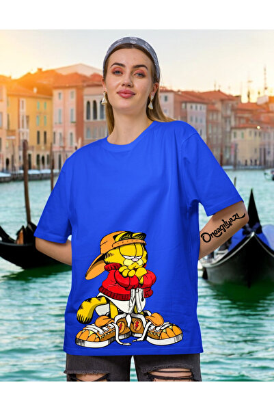 oneagılyazı تي شيرت نسائي كبير الحجم مطبوع بتصميم غارفيلد