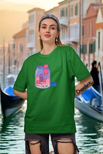 oneagılyazı Anti Deprasan Printed Women's Oversize T-Shirt