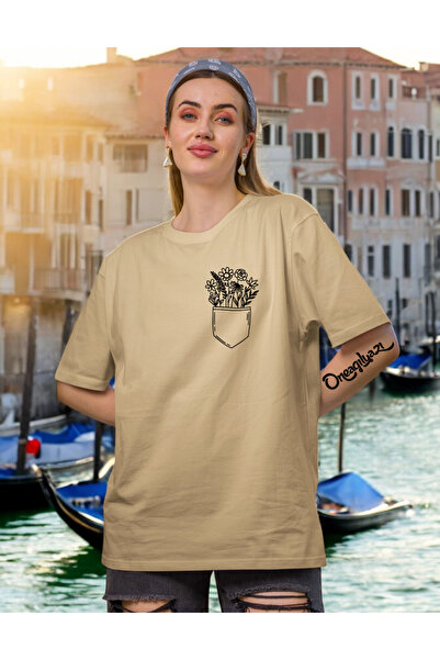 oneagılyazı Džepni cvet Štampano Štampano Žene Oversize kroj T-shirt