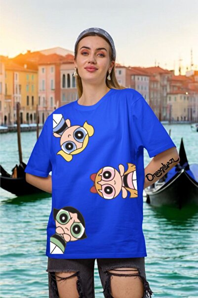 oneagılyazı Дамска тениска с голям размер с принт на Power Puff Girls