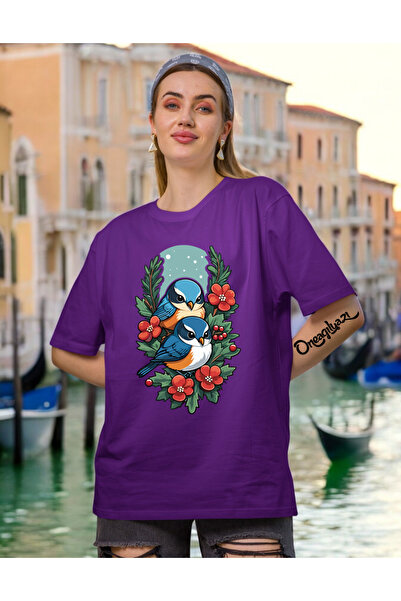 oneagılyazı Bird Printed Women's Oversize T-Shirt