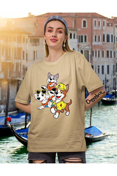 oneagılyazı تي شيرت نسائي كبير الحجم مطبوع عليه كلب لطيف