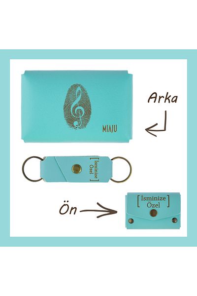 Miaju Turquoise, Musical Note Pattern, Custom Your Name Wallet and Keychain Set, Personali Gift Stylish Accessory Set