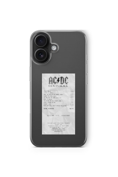 Multitronic iPhone 16 Compatible Acdc Back in Black Album Plug Design Printed Transparent Case