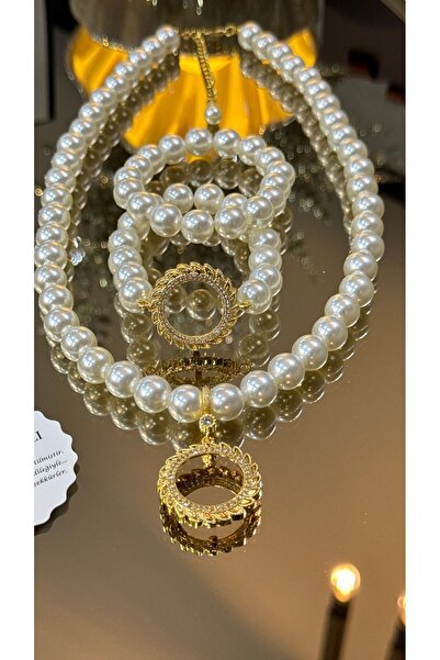 Şeyma ÖZŞAMLI Güneş Model Yarım Altın Inci Kolye Ve Yarım Altın Bileklik ( Sa...