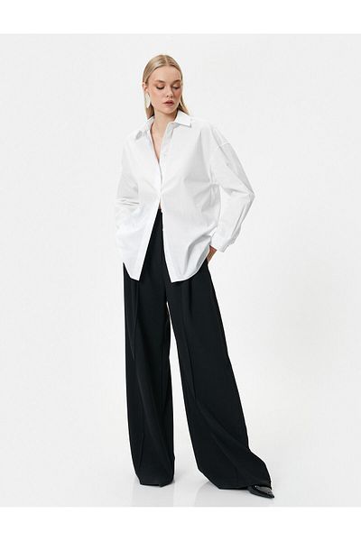 Koton Oversize πουκάμισο Ποπλίνα με μακρυμάνικο κουμπιά κλασικό βαμβακερό γιακά