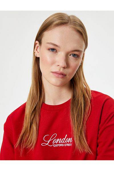 Koton Slogan Printed Crew Neck Fabric Detailed T-Shirt