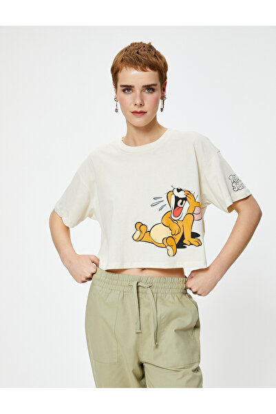 Koton Tričko Tom a Jerry Crop Bavlna s krátkým rukávem a výstřihem