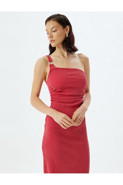 Koton One-Shoulder-Bleistiftkleid in Midi-Länge, strukturiert, drapiert, schmale Passform