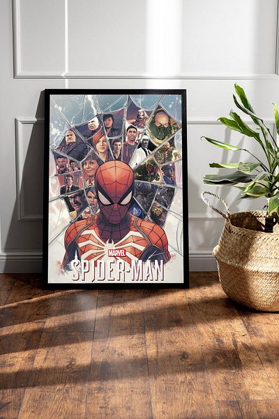 Saturn Spider Man Framed Painting - Spiderman Fim Poster Painting
