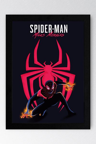 Saturn Spider Man Miles Morales Framed Painting - Spiderman Fim Poster Painting