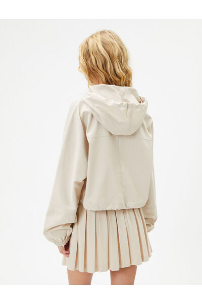 Koton Crop mikina s kapucí, padákem, elastický pas s dlouhým balonovým rukávem, bavlna