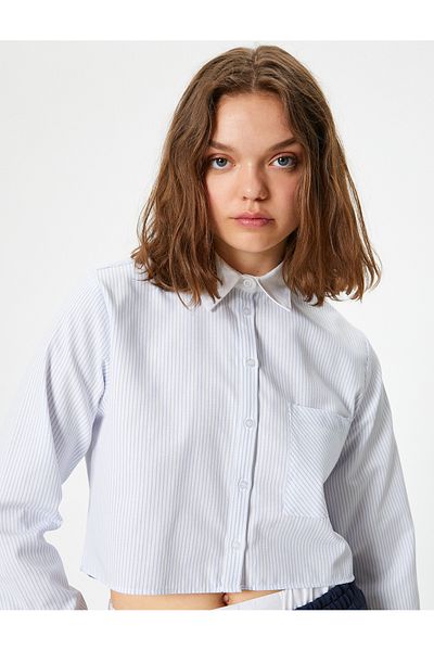 Koton Cămașă Crop Poplin Mânecă Lungă Buzunar Detaliat Guler Clasic