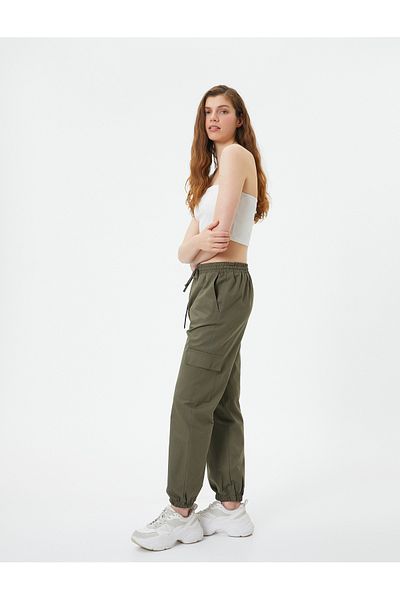 Koton Cargo Jogger Pants Comfortable Fit Elastic Waist Tie Pocket Cotton