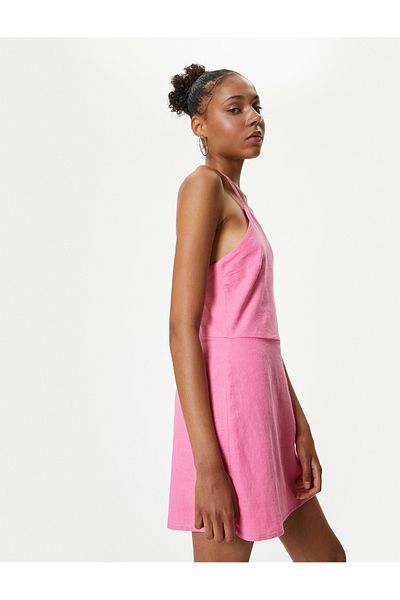 Koton Mini-Salopet aus Leinenmischung – Jumpsuit mit Neckholderkragen und Riemchen