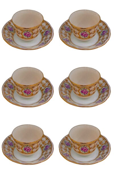 DUKKANI ISTANBUL Set of 6 Rose Tea Plates and Mirra Cups