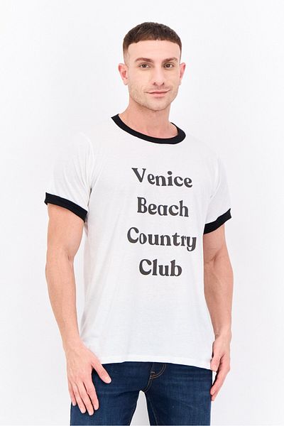 Feat Men Crew Neck Short Sleeves Graphic Printed T-shirt, Off-white