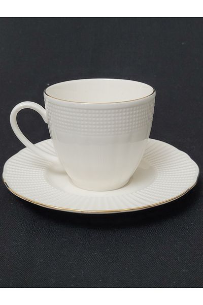 Kütahya Porselen 6-Person Gold Net - Bone İlay 12 Piece Coffee Cup Set