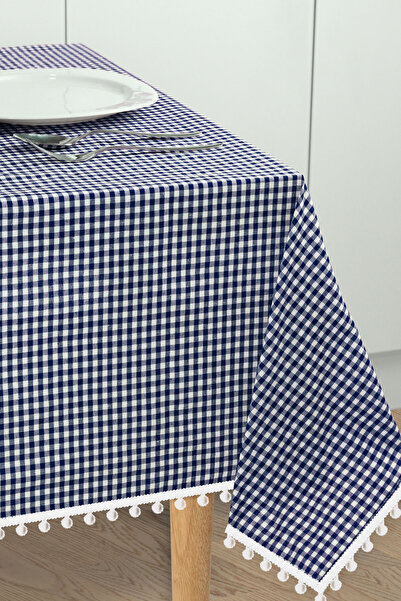 Soft Kare Ponpon Serisi Küçük Kareli Ponponlu Masa Örtüsü, Piknik Örtüsü, Kla...