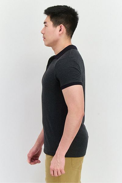 French Connection Men Regular Fit Solid Short Sleeve Polo Shirt, Charcoal Grey