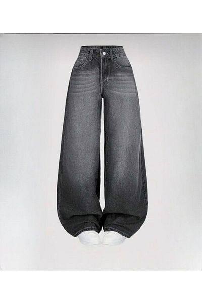KOTOLOG Pantaloni largi din denim cu picioare largi, spălate afumate Rotro