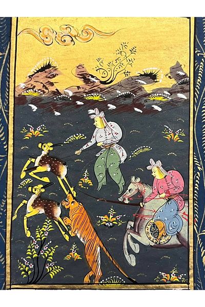 Hasyılmaz Handmade Miniature Painting Named a Hunt under the Golden Sky 21X12 cm