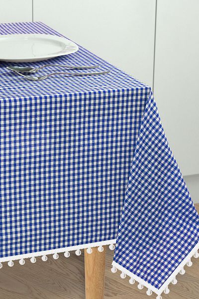 Soft Kare Față de masă cu pompon în carouri mici din seria Pompom, cârpă de picnic, cârpă clasică